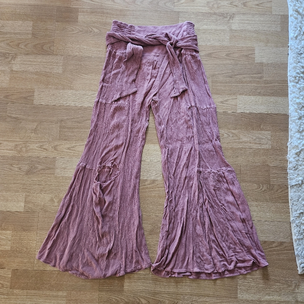 Rewash Tiered Wide Leg Dusty Pink Pants XL Hippie Bohemian Festival - Picture 8 of 11